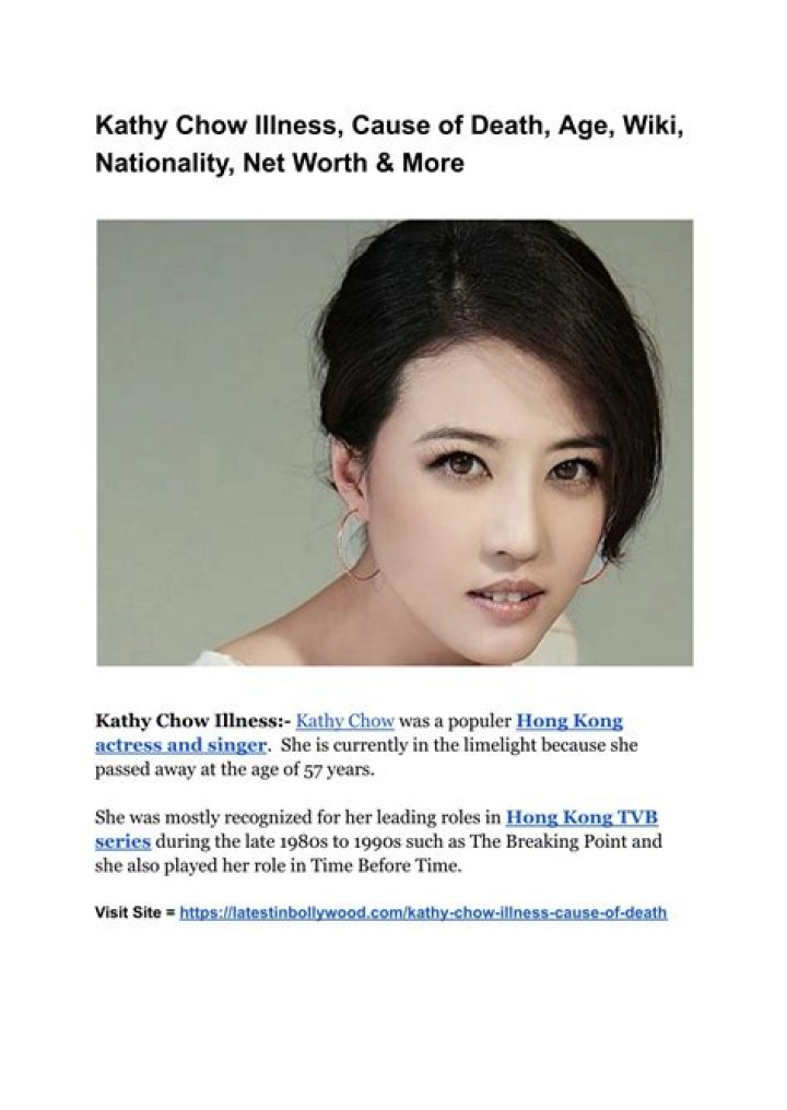 Kathy Chow Cause of Death, Age, Biography, Husband