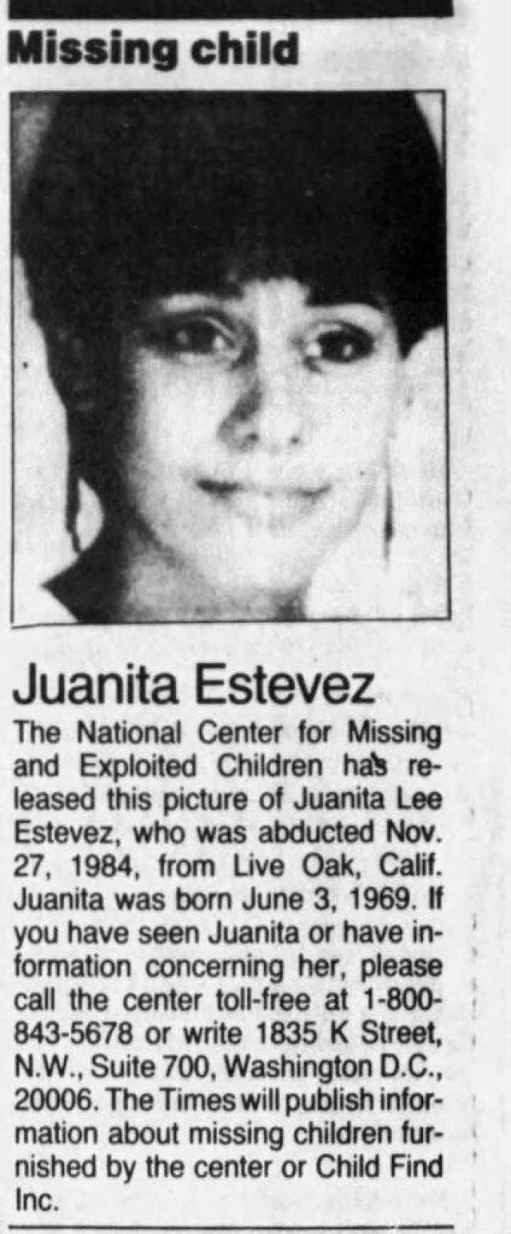 Missing Juanita Rafaela Estevez Update, Help Find Missing Juanita Rafaela